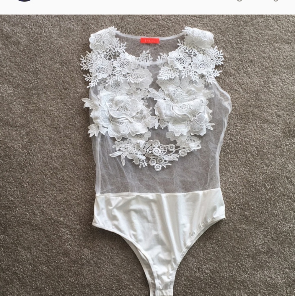 White sheer floral mesh bodysuit